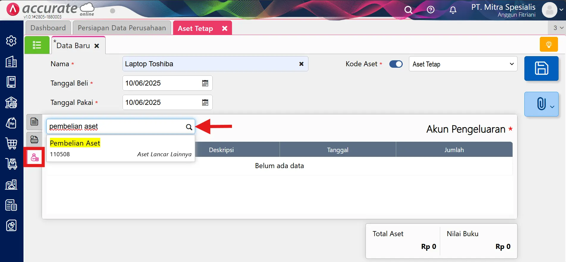 mencatat pembelian aset tetap melalui pembayaran